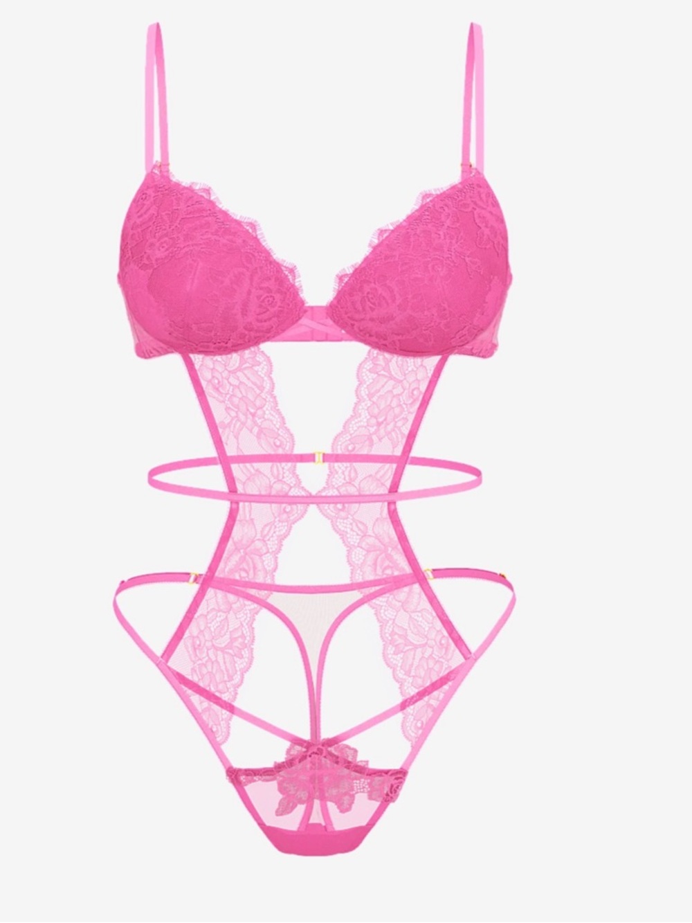 NWT Victoria’s Secret Rose Lace Lightly Lined Strappy Teddy Sz M - Picture 4 of 6
